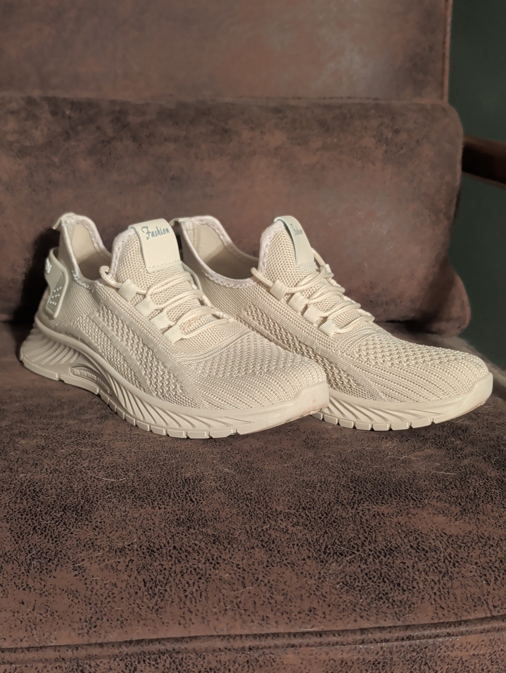 Light Beige Knit Athletic Sneakers